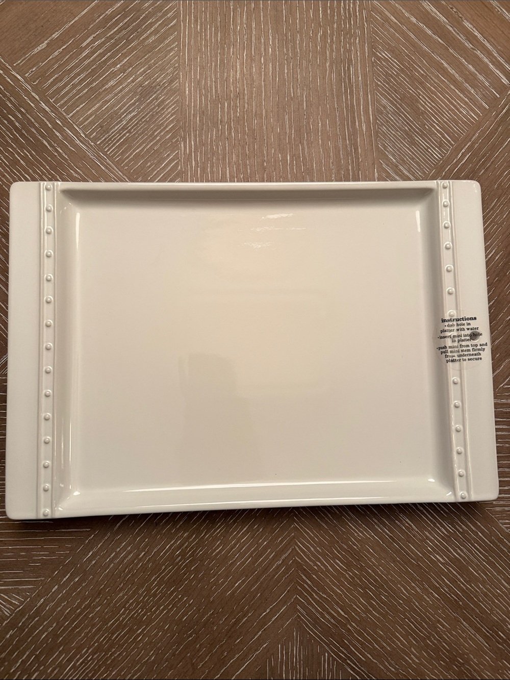 Nora Fleming White Ceramic Rectangular Serving Platter with Beaded Trim